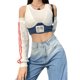 thumbnail image 2 of TRKIYQC 2022 nueva Y2K moda mujer Sexy sin mangas cuello redondo Rib Knit Patchwork Crop Tank Top con mangas de brazo a rayas TRKIYQC moderno, 2 of 9