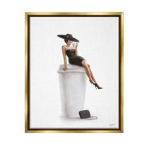 Stupell Industries Trendy Black Dress Fashionable Woman Graphic Art Metallic Gold Floating Framed Canvas Print Wall Art, Design by Ziwei Li