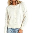 thumbnail image 2 of Dwellite Womens Cardigan Cropped Button Up Sweater Loose Fit Long Sleeve Polka Dot Comfy Crew Neck Fall Winter Knit Cardigan Jackets 2026 White L, 2 of 7