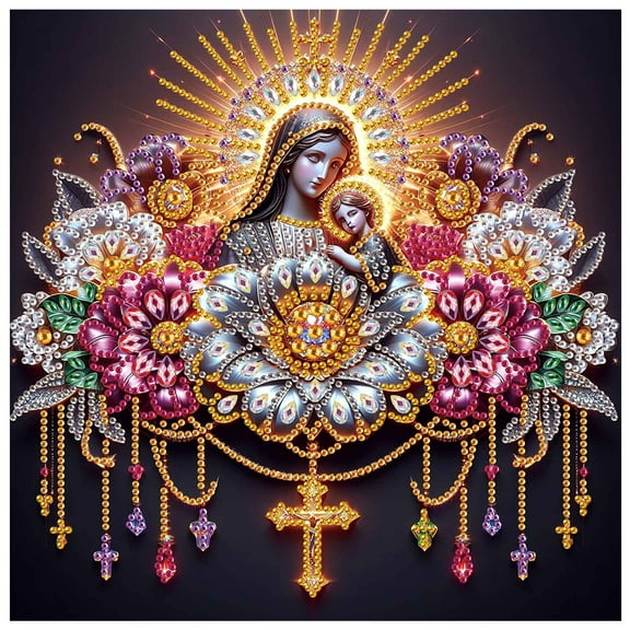 5D DIY Diamond Painting Kit Religious Saint Flower Special Shape Creative Diamond Craftwork Suitable for Home and Office Decorations, Festive Gifts