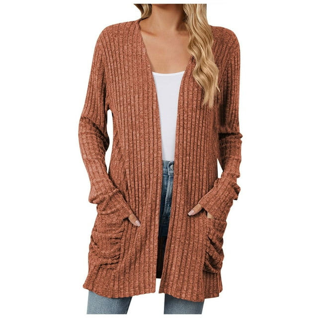 HBFAGFB Cardigans pour Femmes Légers à devant Ouvert à Manches Longues Manteau avec Poche Orange Taille TG