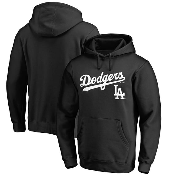Men's Black Los Angeles Dodgers Team Lockup Fitted Pullover Hoodie