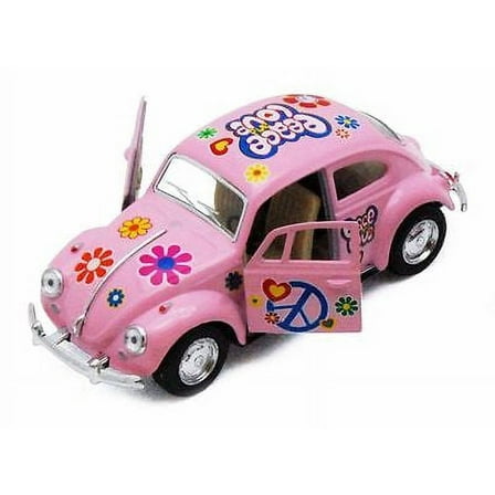 Kinsmart 5" 1967 VW Classic Beetle Peace Decals Diecast 1:32 Volkswagen Pink