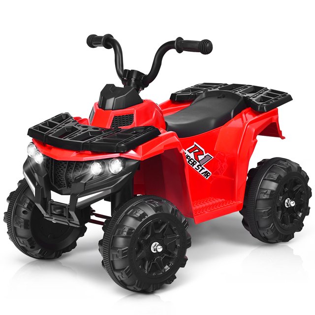 Gymax Auto pour Enfants à Chevaucher 6 V VTT à Batterie avec 4 Roues Antidérapantes Lecteur de Musique Rouge