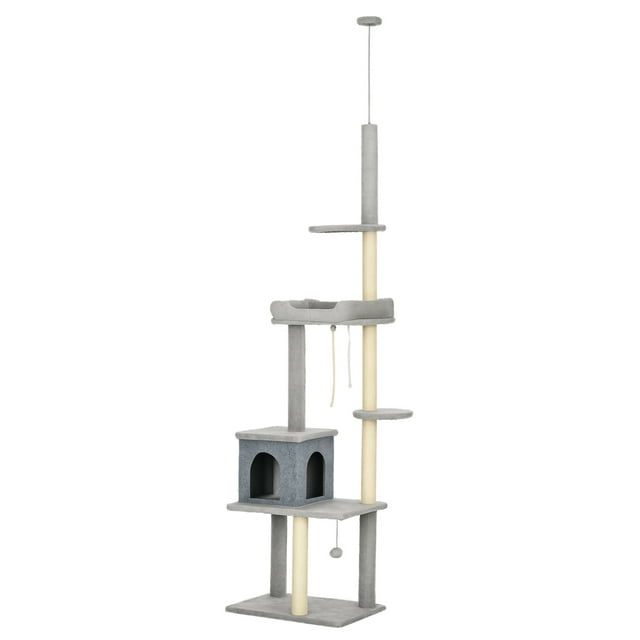 CoSoTower Cat Tree Floor to Ceiling Cat Tower Height Adjustable( 85-101 Inches), Tall Large Cat Climbing Activity Center with Scratching Posts Cat Condo Cozy Bed, Grey