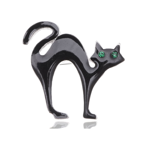 Emerald Green Colored Rhinestones Halloween Black Panther Kitty Cat Kitten Brooch Pin