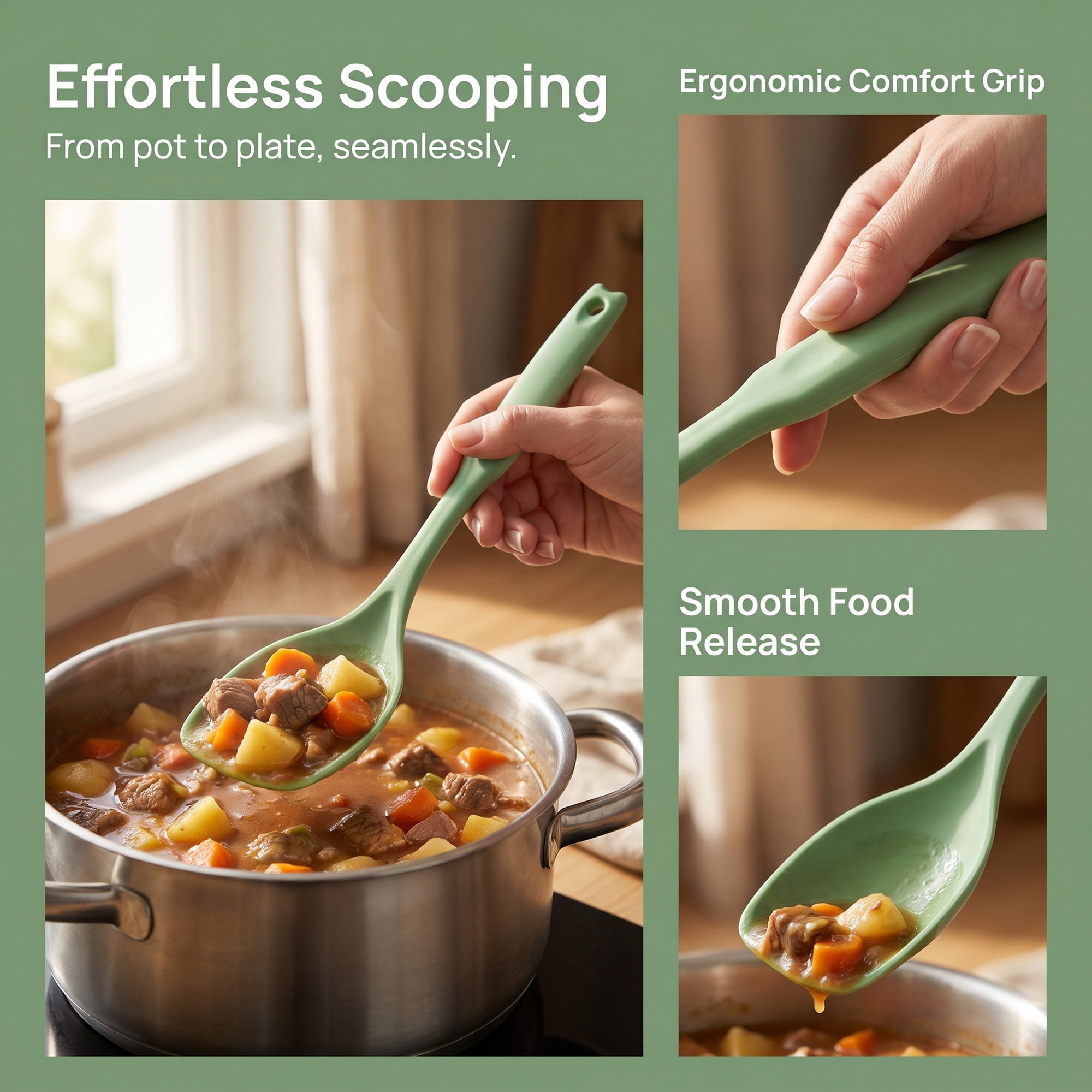 Unique Bargains Heat Resistant Spoon for Non Stick Cookware Shovel-Green 12.2"x2.9"