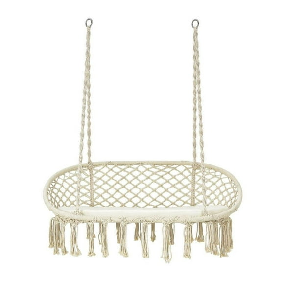 2 Person Hammock Chair with Cushion - Macrame Swing for Adults, Double Hanging Chair, 330lbs Capacity, Indoor Outdoor Bohemian Patio Furniture
