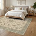 thumbnail image 3 of ODIKA 6'x9' Washable Area Rug Beige Blue Elegance with Symmetrical Floral Design Intricate Geometric Borders for Dining Room, Under Table, Office Décor, Non-Slip Chair-Friendly, 3 of 7