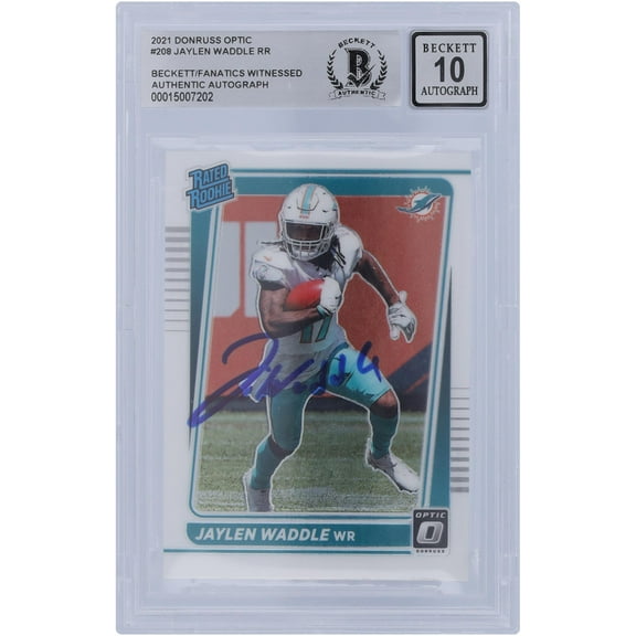 Jaylen Waddle Miami Dolphins Autographed 2021 Panini Donruss Optic #208 Beckett Fanatics Witnessed Authenticated 10 Rookie Card - Fanatics Authentic Certified