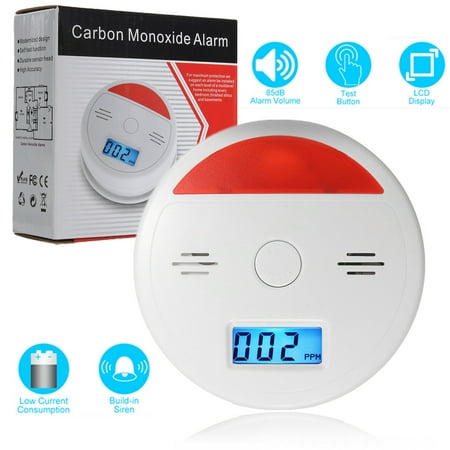 LCD Digital Display CO Carbon Monoxide Detector Flashing & 85db Beep Alarm Combo Fire Sensor Tester Poisonous Alarm Battery