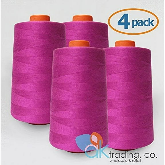 AK-Trading 4-Pack Magenta Serger Cone Thread (6000 Yards Each) of Polyester Thread for Sewing, Quilting, Serger #842
