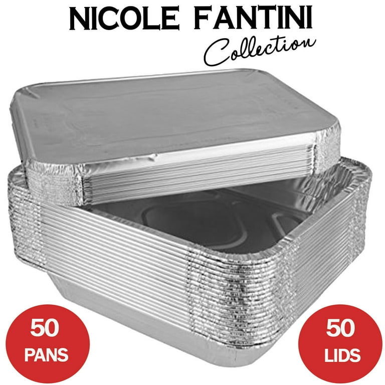 50pc Half-Size 9 x 13 Aluminum Deep Disposable Pans with Lids