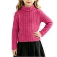 thumbnail image 3 of Husipze Girls Turtleneck Sweater Long Sleeve Cozy Ribbed Knit Pullover Kids Casual Fall Winter Warm School Jumper Tops Hot Pink 9-10 Years, 3 of 7