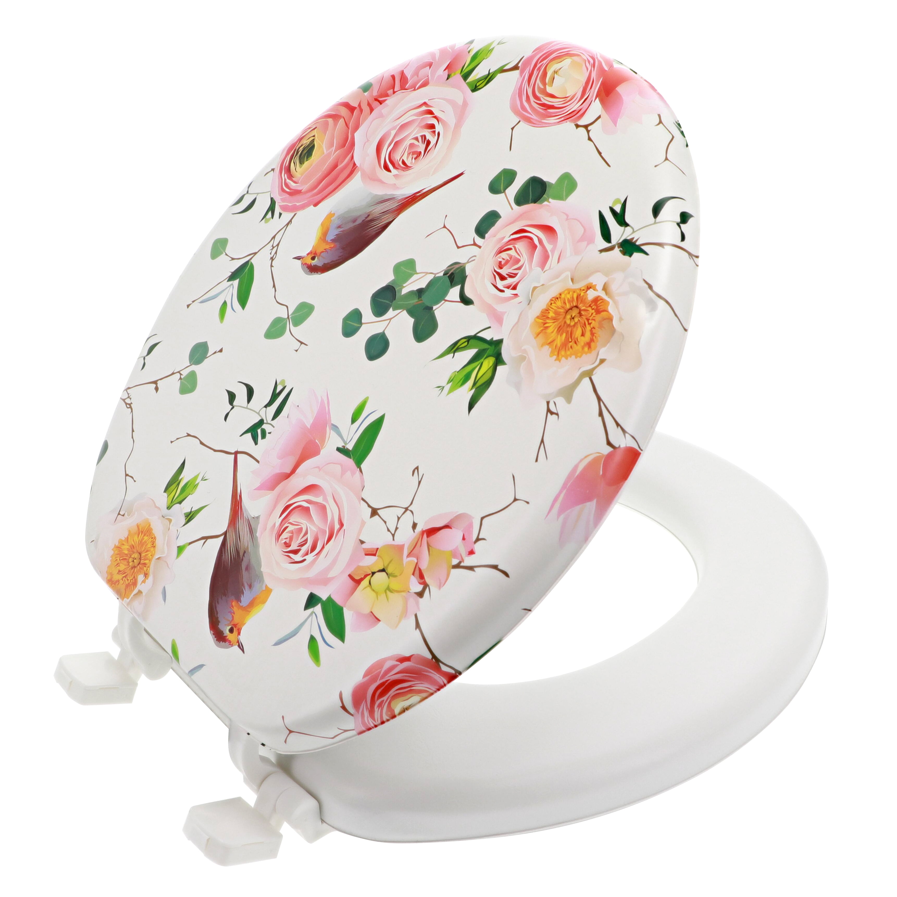 Ginsey Round Soft Cushion Toilet Seat, Rose Birds