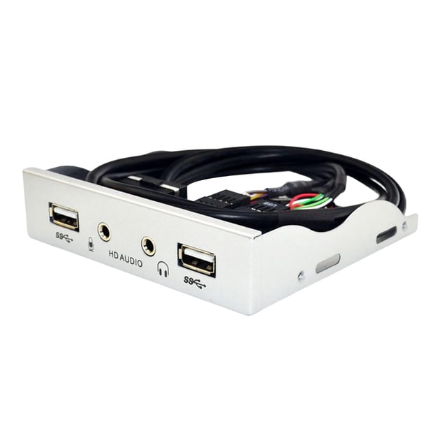 lionlar 3.5inch 9Pin to USB 2.0 Hub Splitter Front Panel for Desktops Mic Interface with Argent