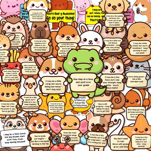 100PCS Emotional Support Animal Stickers – Affirmation Sticker Pack for Adults or Kids Cute Inspirational Buddies for Water Bottles, Laptops, Phones, Positive Quote Vinyl Waterproof