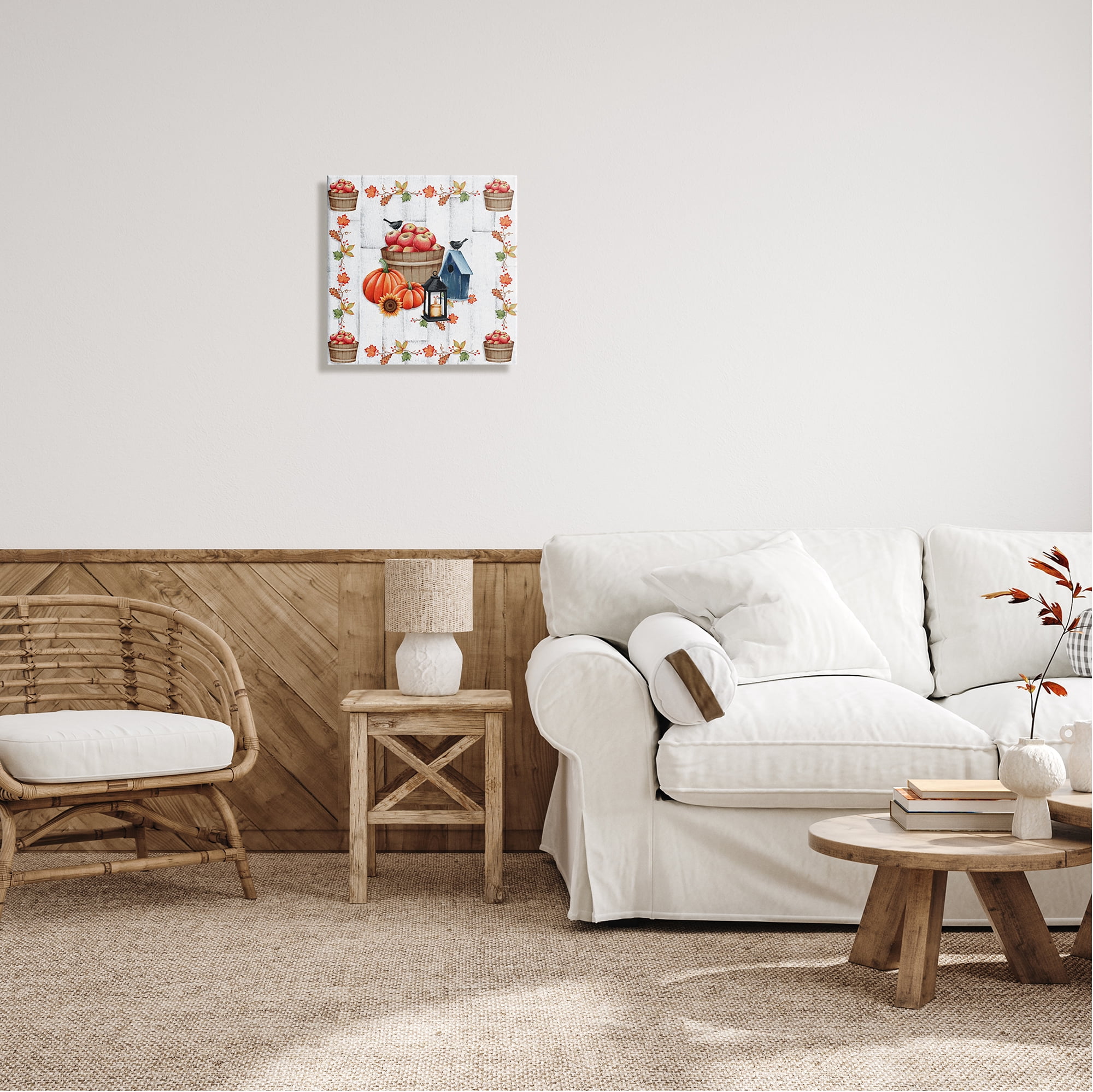 Stupell Industries Autumnal Apples & Lantern Holiday Painting Gallery Wrapped Canvas Art Print Wall Art, 17 x 17