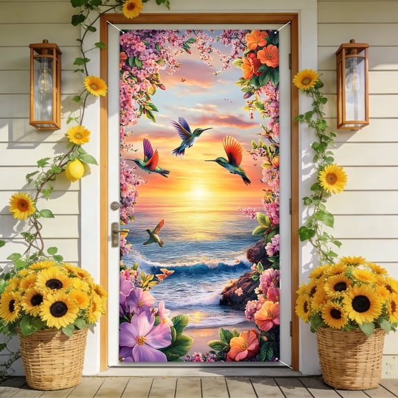 Front Door Cover 35.4 x 72.8 Inch, Polyester Welcome Banner Decorations for Home Entrance, Indoor Outdoor Hanging Doorway Sign for Spring Party Home Decor