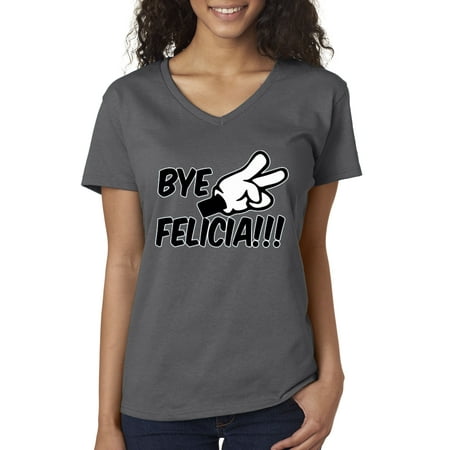 New Way 432 - Women's V-Neck T-Shirt Bye Felicia Cartoon Hands Peace Friday