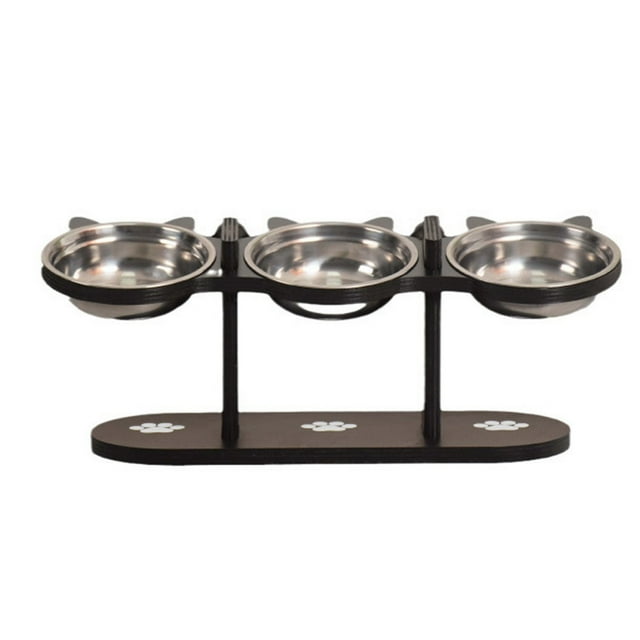 Bol d'Alimentation Surélevé pour Chat et Chien d'Intérieur avec Support Noir, Inclinaison à 15°, Bol pour Chien Surélevé avec Support, 3 Niveaux de Hauteur Réglables en Acier Inoxydable, Ensemble d'Alimentation pour Animaux 42x16 cm Utilitaire