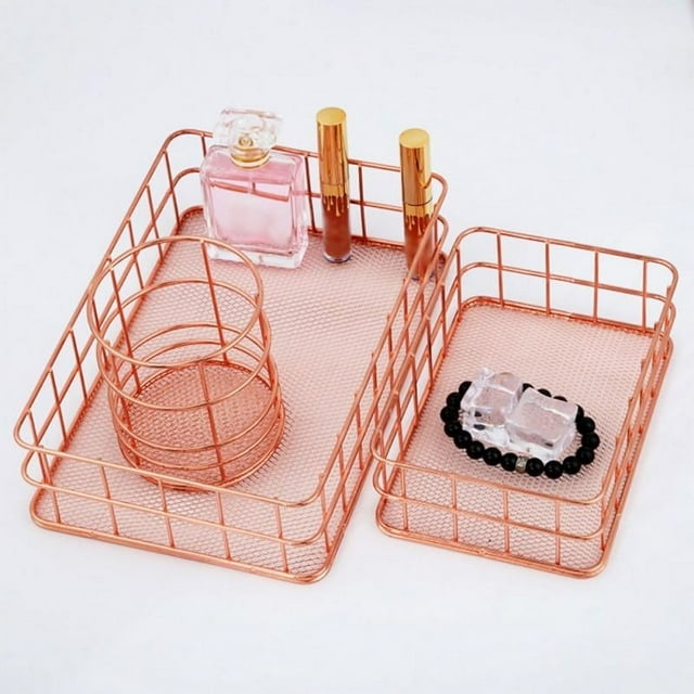POINTERTECK Paniers de Rangement Modernes en Cuivre et Or Rose Paniers en Fer Forgé pour Ranger Paniers de Rangement en Métal Durable Armoires de Rangement Boîtes de Rangement Fournitures de Bureau Roses B