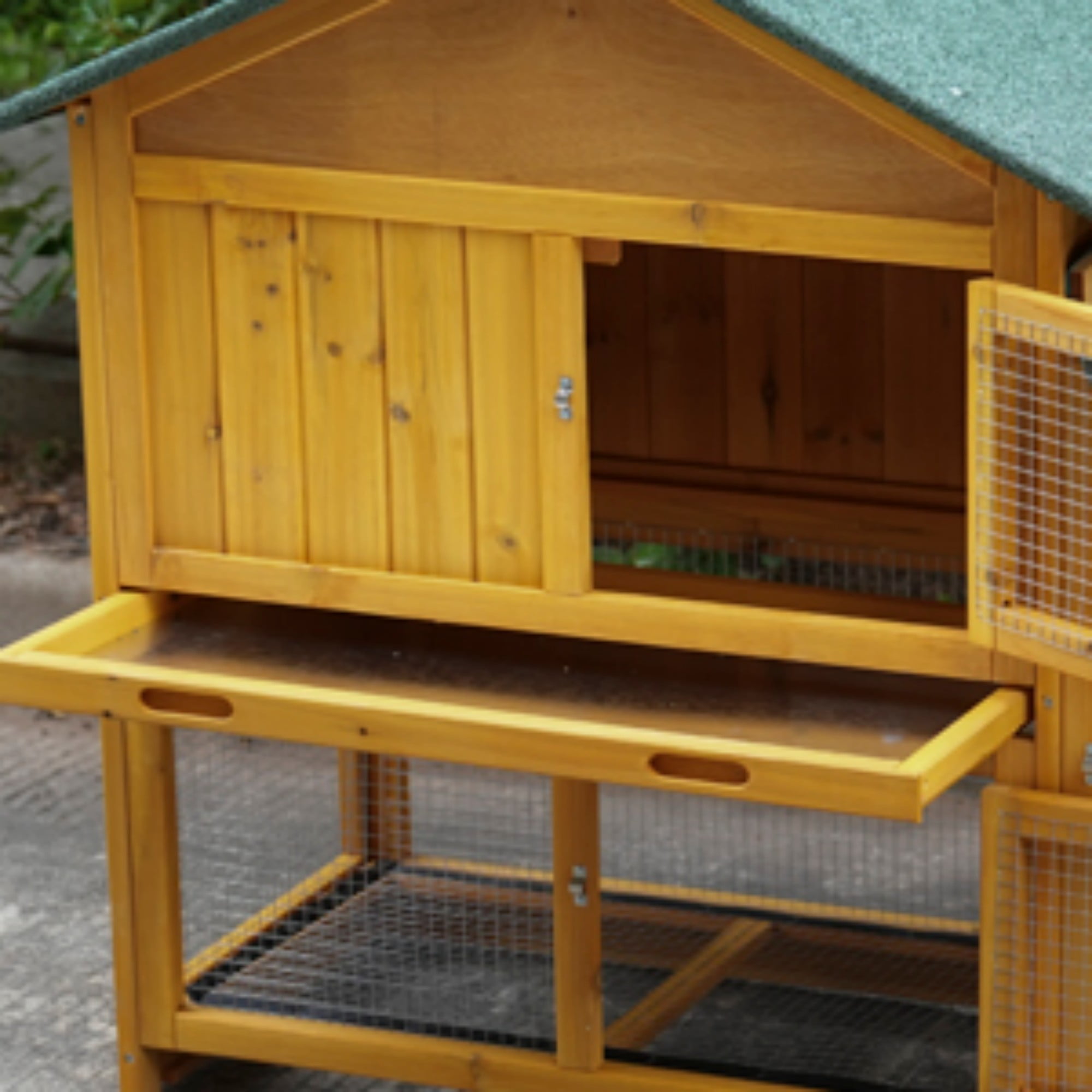 BOFANG 2-Story Wooden Rabbit Hutch Outdoor with Waterproof Roof, Removable Tray & Sunshade