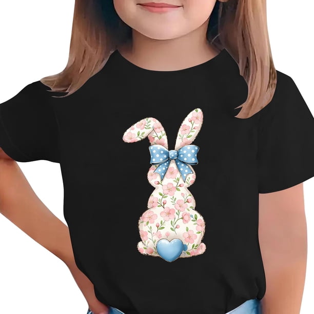 Camiseta de Cuello Redondo Impresa de Pascua de Manga Corta para Niños, Camiseta Gráfica de Niños Casual para 3-14 Años de Uso Diario