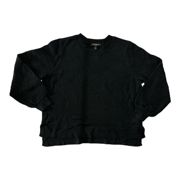 Christian Siriano New York Women's Long Sleeve Crewneck Pointelle Sweater (Black, XL)