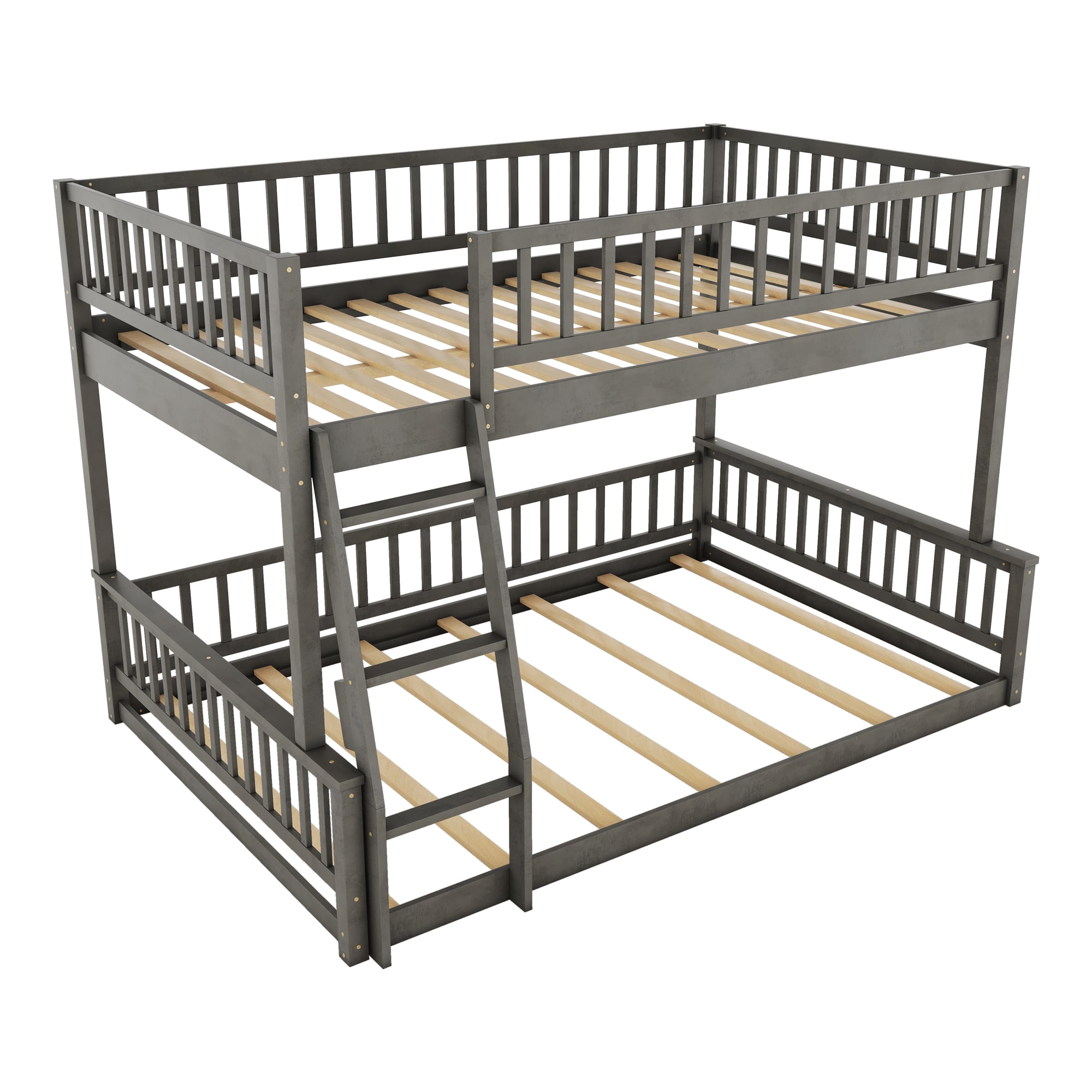 MAYEERTY Full XL over Queen Bunk Bed with Ladder and Guardrails, Gray