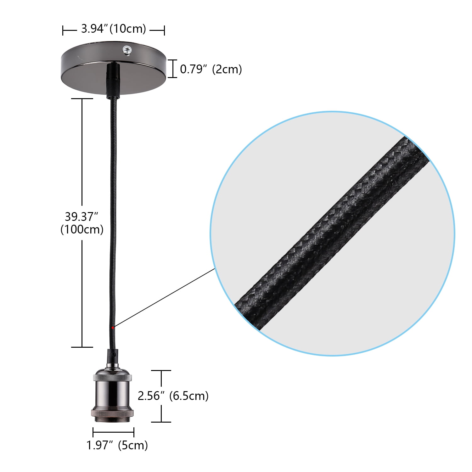 Pendant Light Fixture, 3.28ft UL-Listed Adjustable Cord, Decorative Fixture for Living Room, Coffee Shop, Western Stylish Place, Black