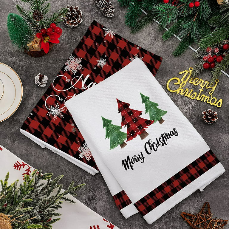 JOOCAR Christmas Kitchen Towel, Black and White Buffalo Plaid Christmas  Tree Truck Reindeer Merry Christmas Christmas Towel for Home Kitchen  Holiday