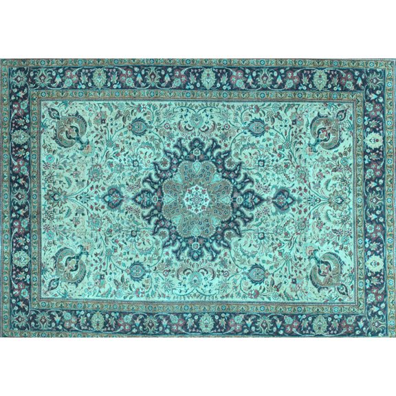 Ahgly Company Indoor Rectangle Medallion Light Blue Traditional Area Rugs, 5' x 7'