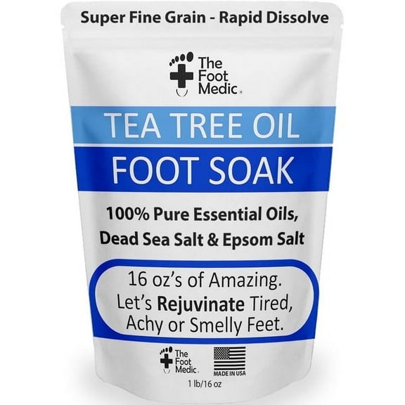Tea Tree Oil Foot Soak with Epsom Salts for Soaking: for Smelly, Itchy feet, Pedicure Foot Spa, Calluses, Bath Foot Care 16 oz The Foot Medic