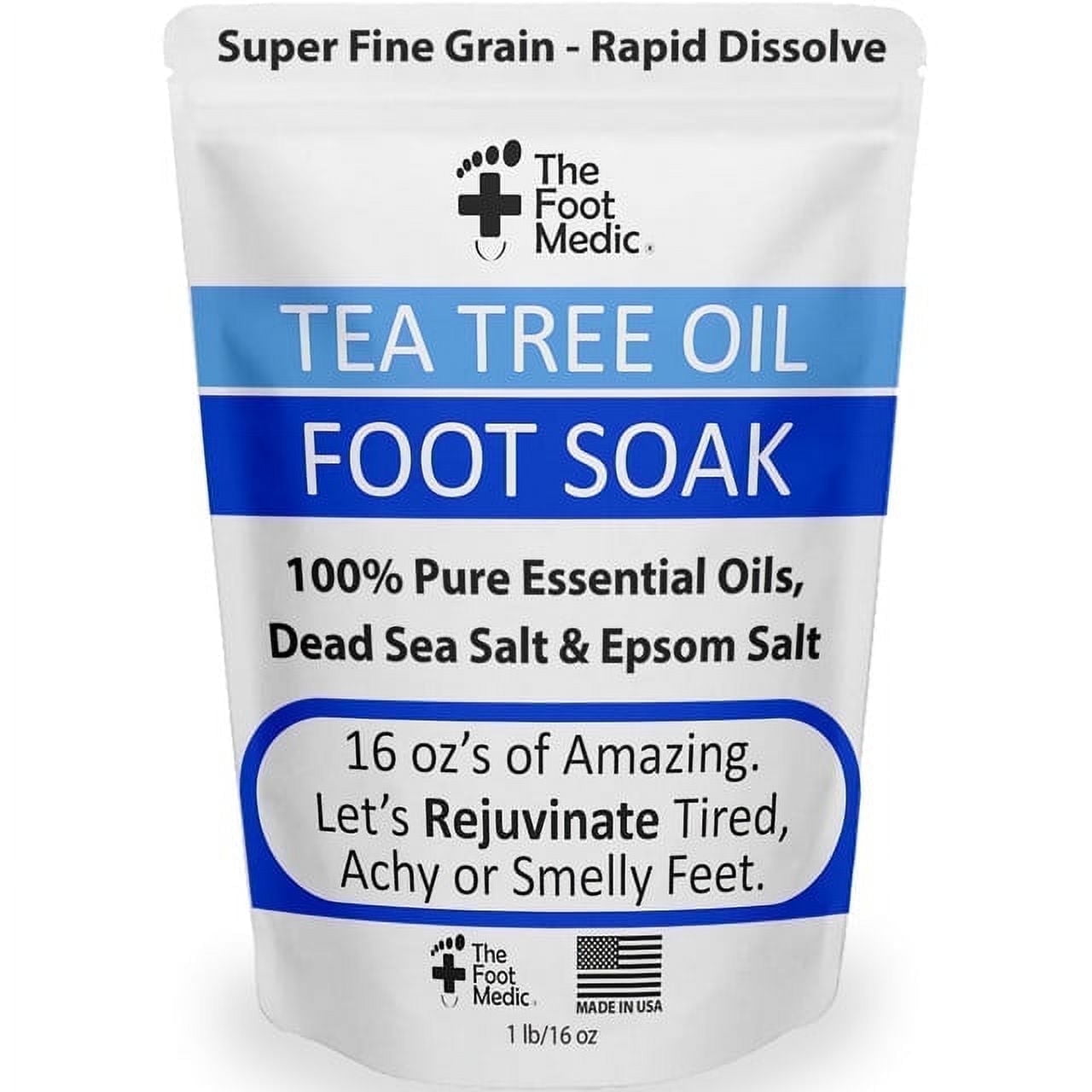 Tea Tree Oil Foot Soak with Epsom Salts for Soaking: for Smelly, Itchy feet, Pedicure Foot Spa, Calluses, Bath Foot Care 16 oz The Foot Medic