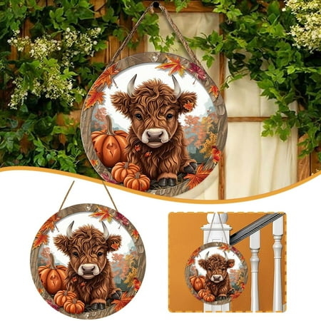 

Thanksgiving Cow Pumpkin Wooden Round Sign Decorative Board Door Decoration Bars Glass Decorations for Bedroom Tall Corner for Living Room Family Decorations for Home Large Modern Christmas