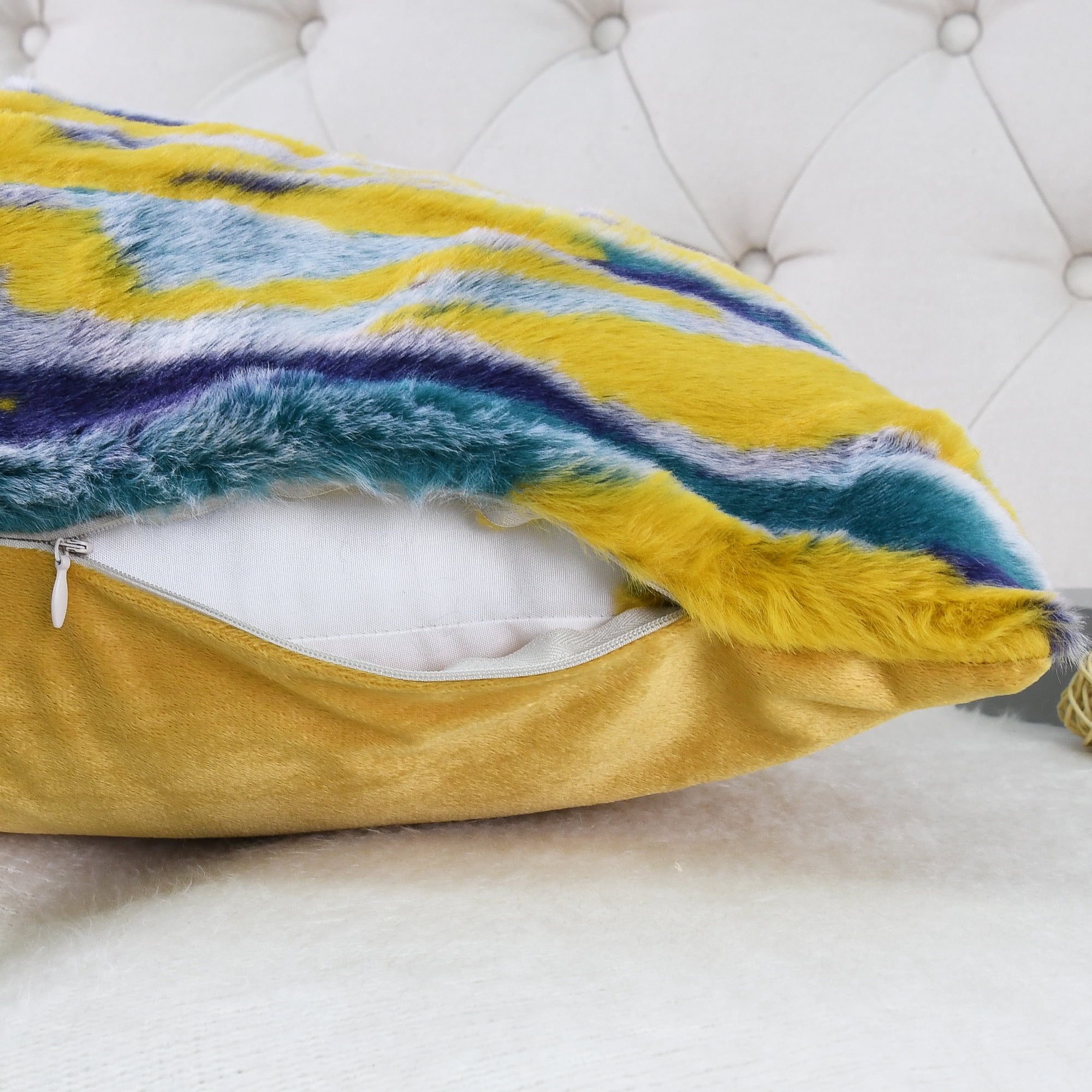 Home Soft Things Multi Jacquard Faux Fur Throw Pillow Cover 2pcs Set - Teal - 14'' x 26''