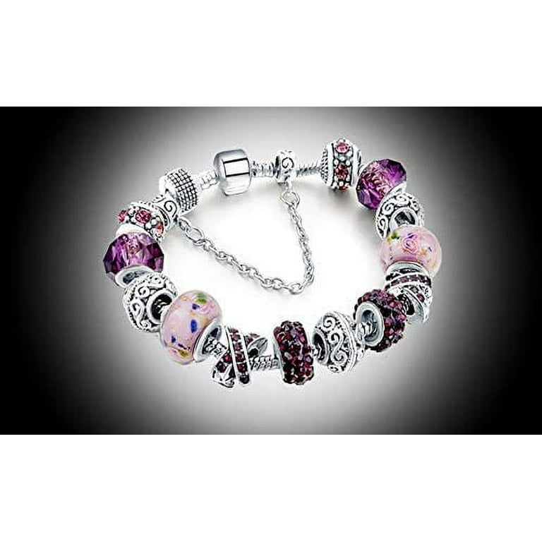 Cancer Zodiac Sign Charm Bracelet Pandora Inspired Bead Murano Glass