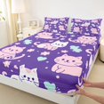 thumbnail image 3 of Manfei Funny Cat Fitted Sheet Full, Kawaii Flower Love Heart Bed Set, Purple Pink, 3-Piece, 1 Fitted Sheet and 2 Pillowcases, 3 of 6