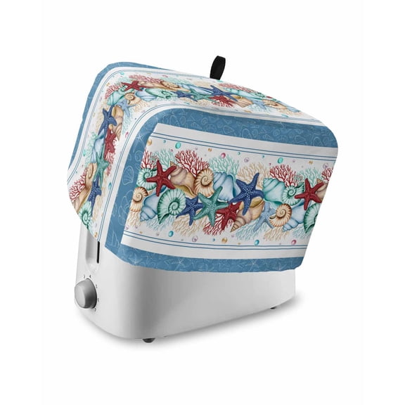 Fsddascl Green Starfish Summer Small Toaster Cover 2 Slice, Kitchen Appliance Covers, Ocean Coral Conch Blue Shells Toaster Oven Cover with Loop, Bread Machine Cover Polyester Dust Cover Protection