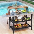 thumbnail image 2 of Gymax Table de Bar de Patio avec Dessus Rabattable, Table d'Appoint Pliable, 2 Étagères de Rangement pour Jardin, 2 of 10