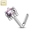 thumbnail image 3 of Nose Ring L-Bend with Prong Set CZ Centered Four Point Star 14Kt Solid Gold 20g, 3 of 11