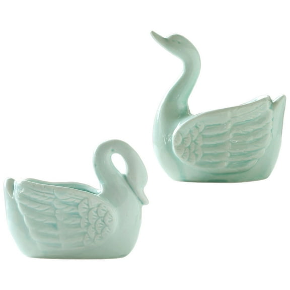 Worgeous Porcelain Flower Pot Swan Shaped Flower Pots Cyan 2Pcs