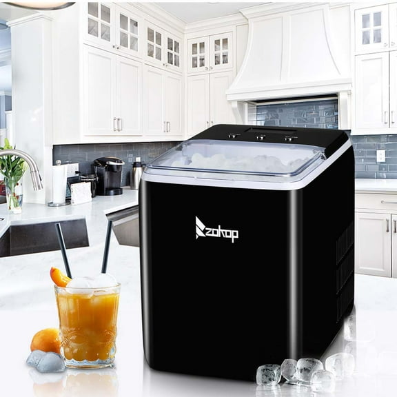 Portable Compact Electric Ice Cube Maker Machine, Automatic Countertop Ice Cube Maker Machine with Ice Scoop & Basket, Fast Ice Maker 44lb in 24 Hours, Self-Cleaning Ice Maker for Office Bar, T134
