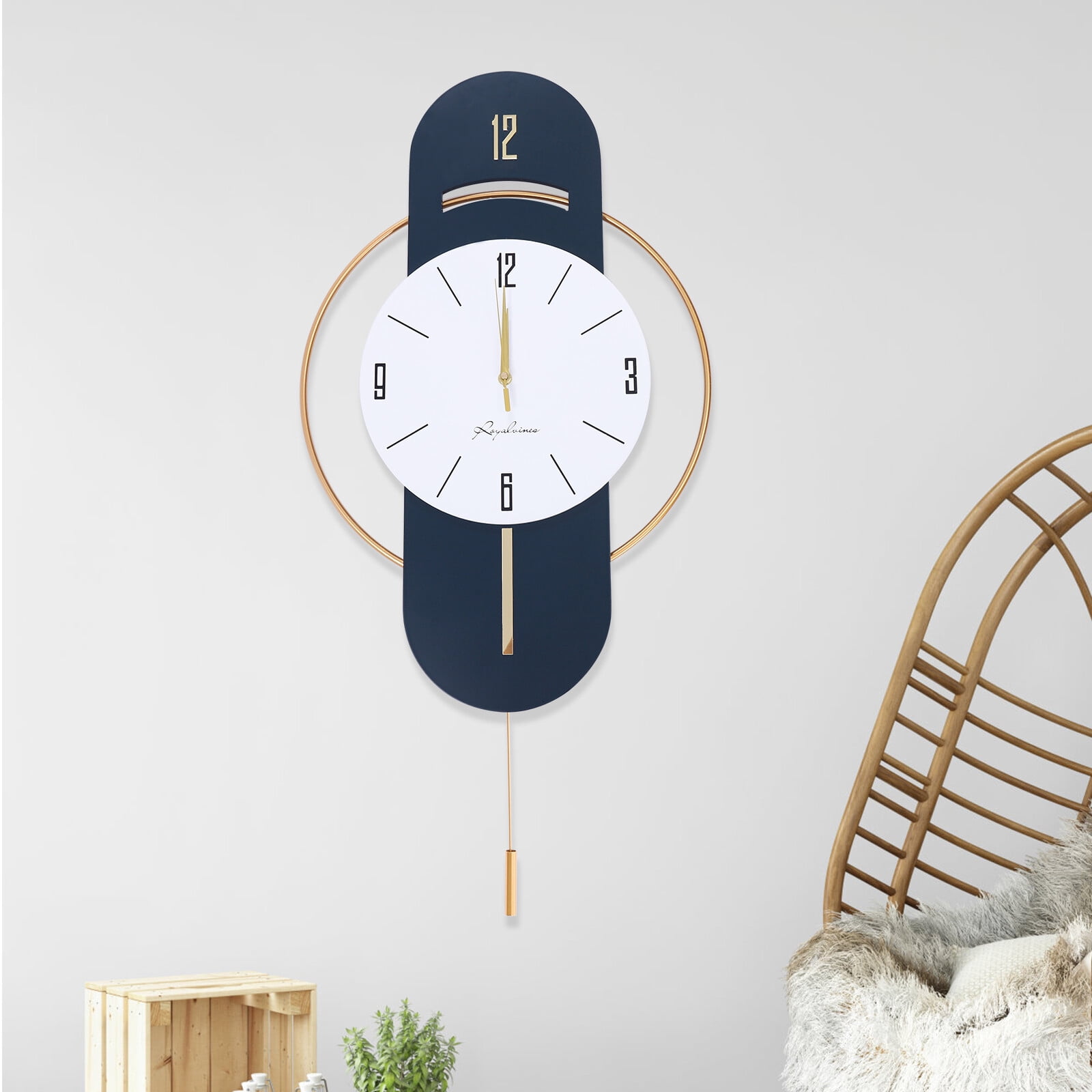 16.54*33.07in Wall-mounted Numbers Large Wall Clocks Wood Metal Silent Decoration Wall Clock for Kitchen Bedroom Office