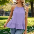 thumbnail image 3 of Otntypg Halter Tank Tops for Women Cute Summer Sleeveless Ruffled Blouses Loose Fit Casual Dressy Camisole Beach Vacation Outfit Clothes Purple S, 3 of 9