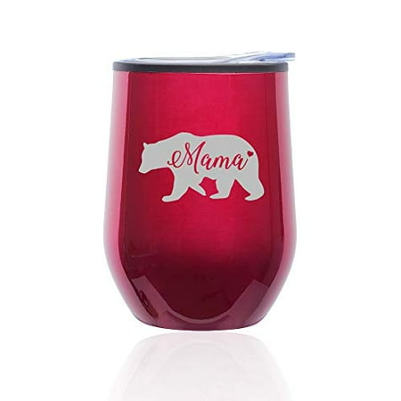 

Stemless Wine Tumbler Coffee Travel Mug Glass with Lid Mama Bear Mom Mother (Fuchsia)