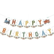 Train Birthday Banner, Retro Train Happy Birthday Banner Decorations, Railroad Steam Modern Train Birthday Party Supplies