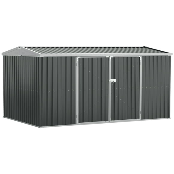 Outsunny 14 x 8ft Metal Outdoor Storage Shed with Lockable Doors, Grey