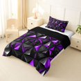 thumbnail image 2 of Manfei 3D Geometric Triangle Twin Comforter Sets, Purple Black Bedding Set, Black Reversible 2-Piece, 1 Comforter and 1 Pillowcase, 2 of 6